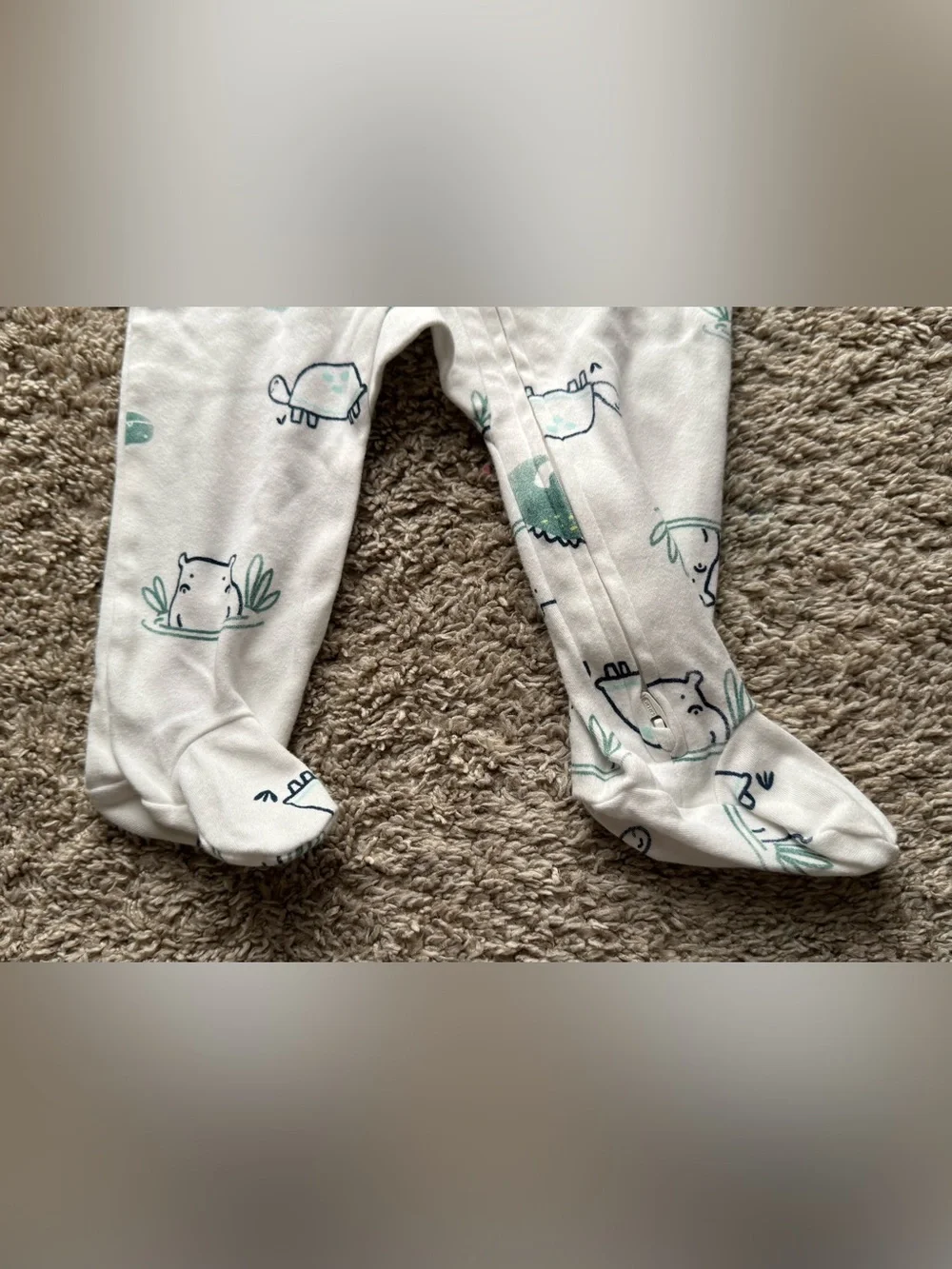 Carter’s Baby Footed Zip Sleeper Crocodile Hippo Turtle Print White 6M